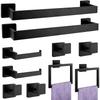 Bathroom Accessories Towel Bar Set: 10 Pieces Matte Black Bathroom Hardware Square SUS304 Stainless Steel - Wall Mounted Towel