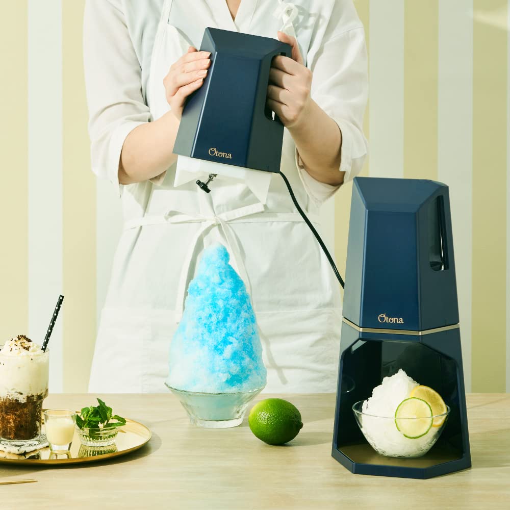 Doshisha Mega Fluffy Electric Shaved Ice Maker with 4 Ice Cubes (Medium Size), Navy