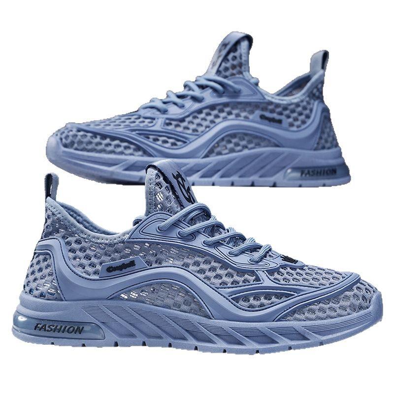Mesh men's shoes summer breathable mesh daily versatile casual thick sole solid color sports style new men's trendy shoes