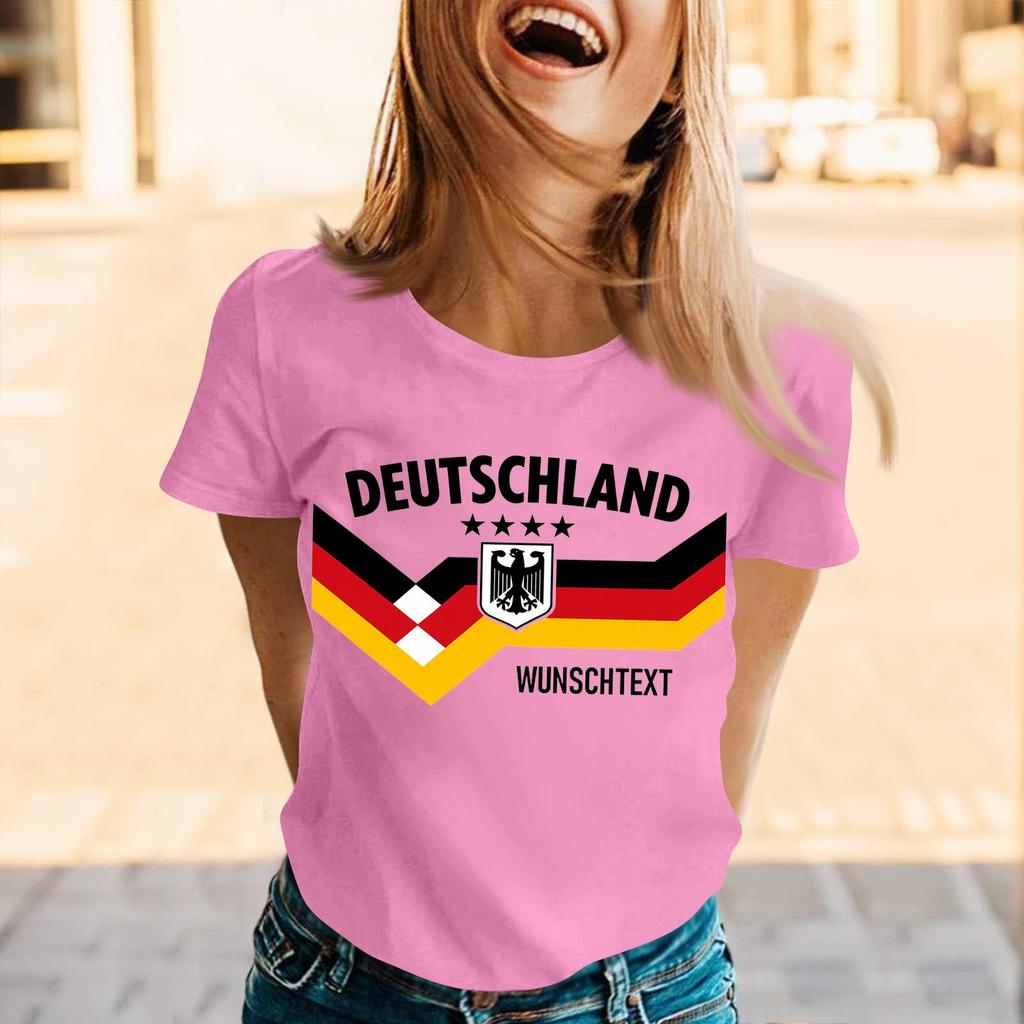 Women Casual Pullover T Shirt Short Sleeve Crew Neck Tee Top Letter Print Germany Supporter Design