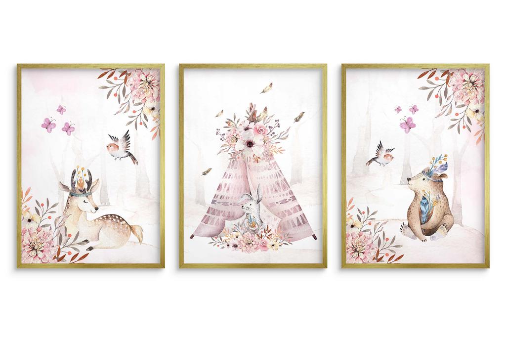 Plakaty dziecięce Zestaw Las Boho Pastelowy róż Obrazy dla dzieci 50x70