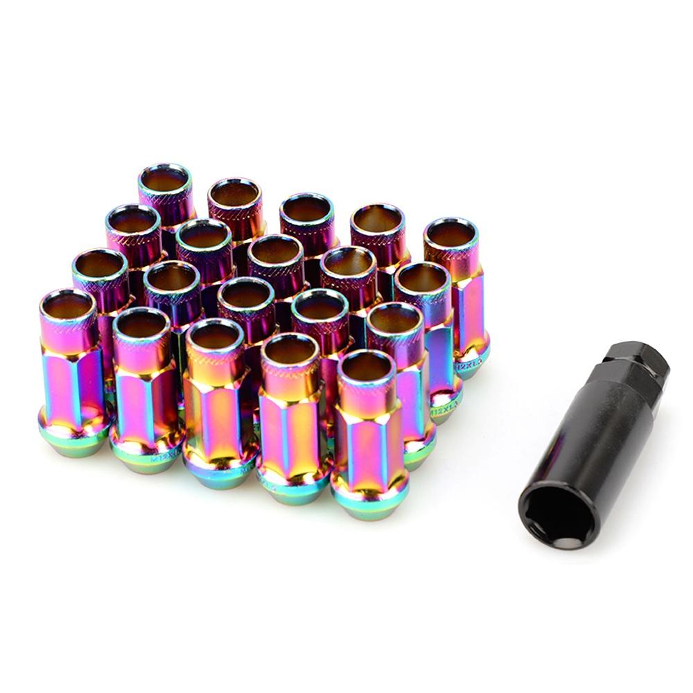 20 stuks Wielmoeren M12x1.5 Staal Kleurrijk Raceauto moeren velgen m12x1.5 Open Wielmoeren 50MM Voor Chevrolet Subaru Hyundai