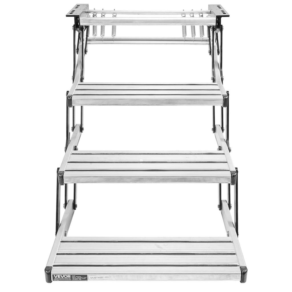 RV Steps, 3-Step, 200 kg Load Capacity, Manual Retractable RV Stairs, Telescopic Folding Aluminum Alloy Camper Steps, Steel Frame Non-Slip Entry