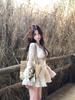 Double suit, middle invisible zipper, pure desire design embroidery dress, women's autumn long-sleeved waist skirt