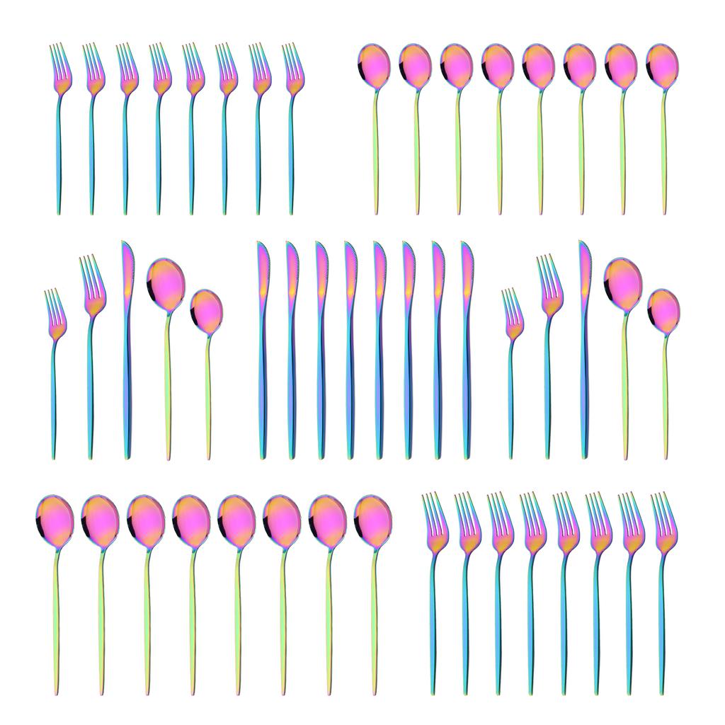 10People Black Silver Flatware Cutlery Set Knife Dessert Fork Spoon Dinnerware Stainless Steel Tableware Set Party Kitchen Tool