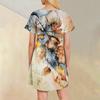 Womens Summer Dresses Short Sleeve Linen Casual T-Shirt Dresses Swing Beach Midi Dress Sundresses With Pockets