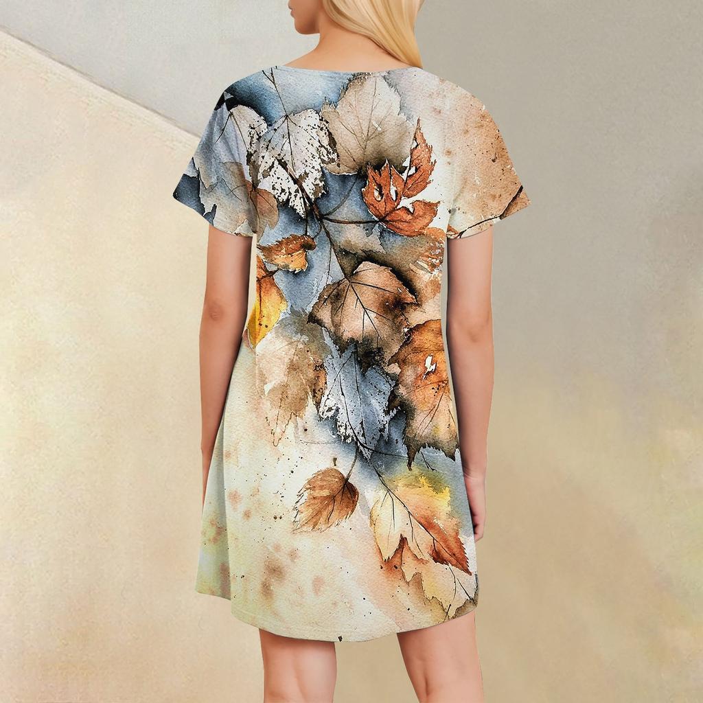 Womens Summer Dresses Short Sleeve Linen Casual T-Shirt Dresses Swing Beach Midi Dress Sundresses With Pockets