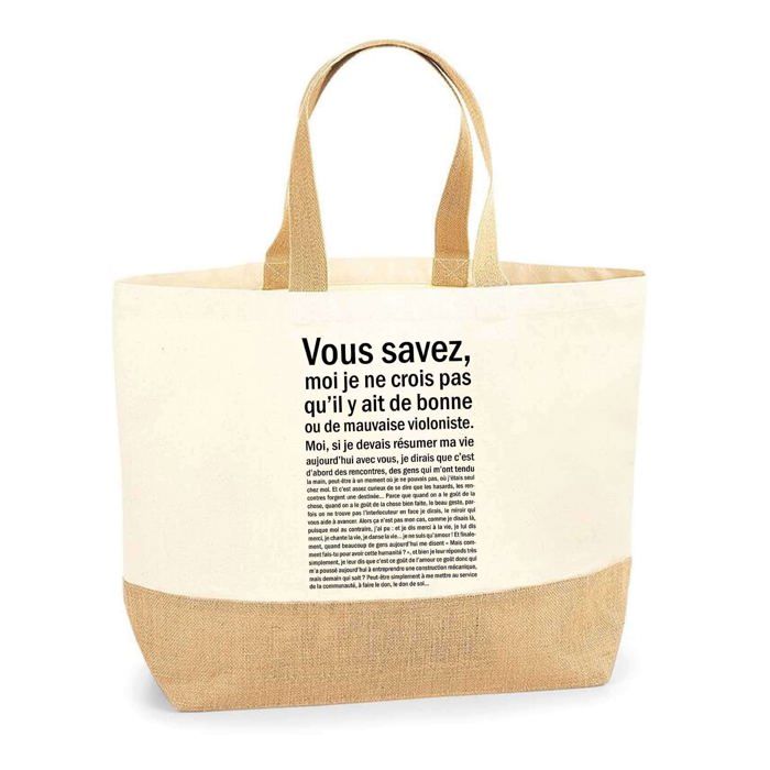 Tote bag en jute - PLANETEE - violoniste bonne ou mauvaise - Multicolore - Fabriqué en France - Capacité généreuse