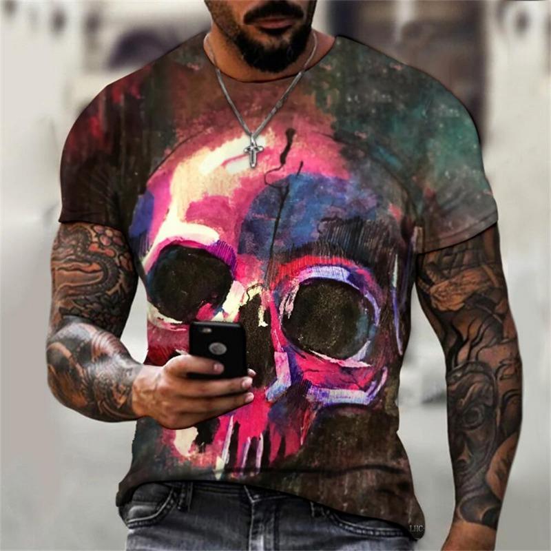Men's Casual T-Shirt, Gothic Skull Heart Hands Graphic Black Short Sleeve Crew Neck Tee Cool Streetwear Halloween Fashion Top