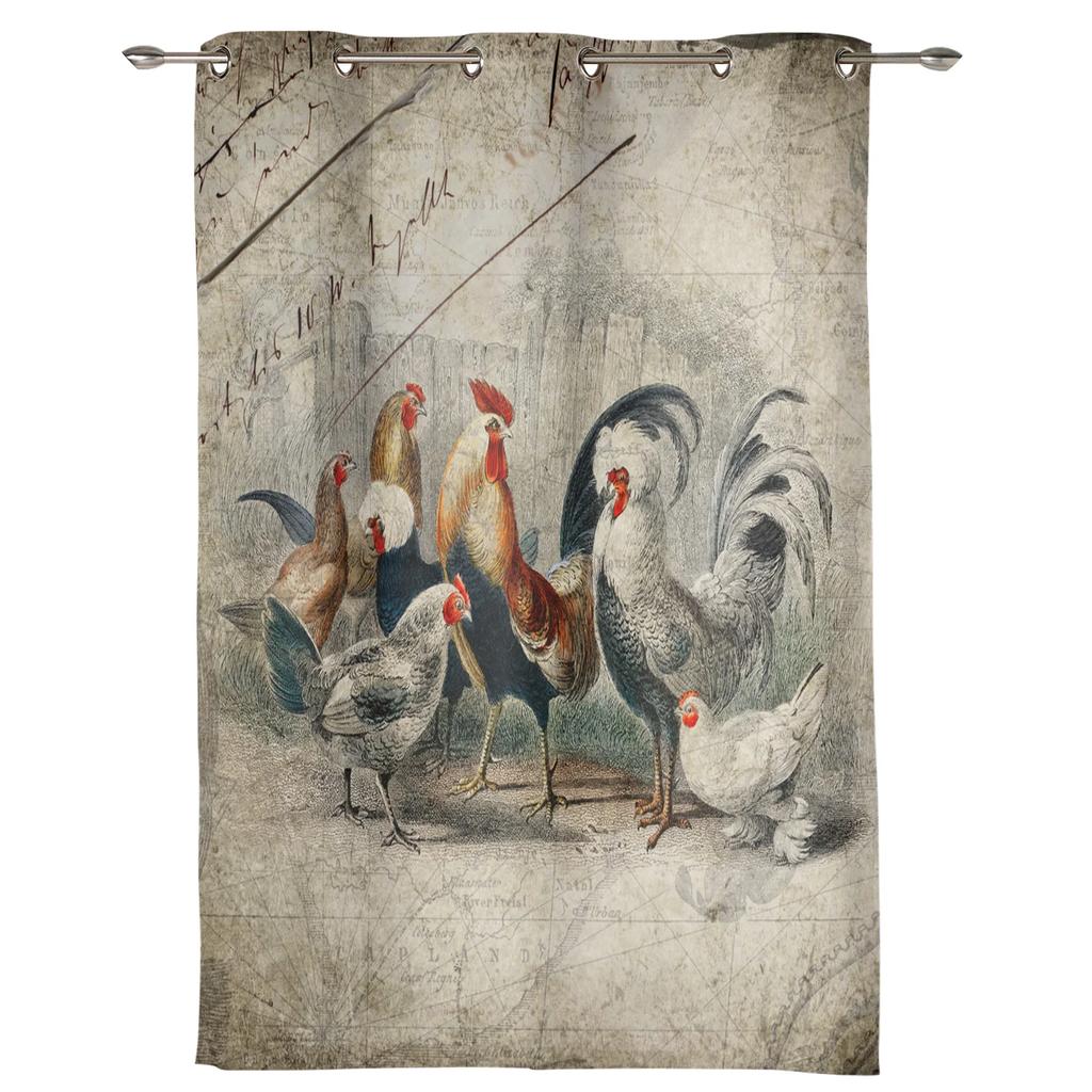 Farm Rooster Chicken Retro Illustration Window Curtains Home Decor Living Room Curtains Kid's Room Cortinas For Kitchen Bedroom