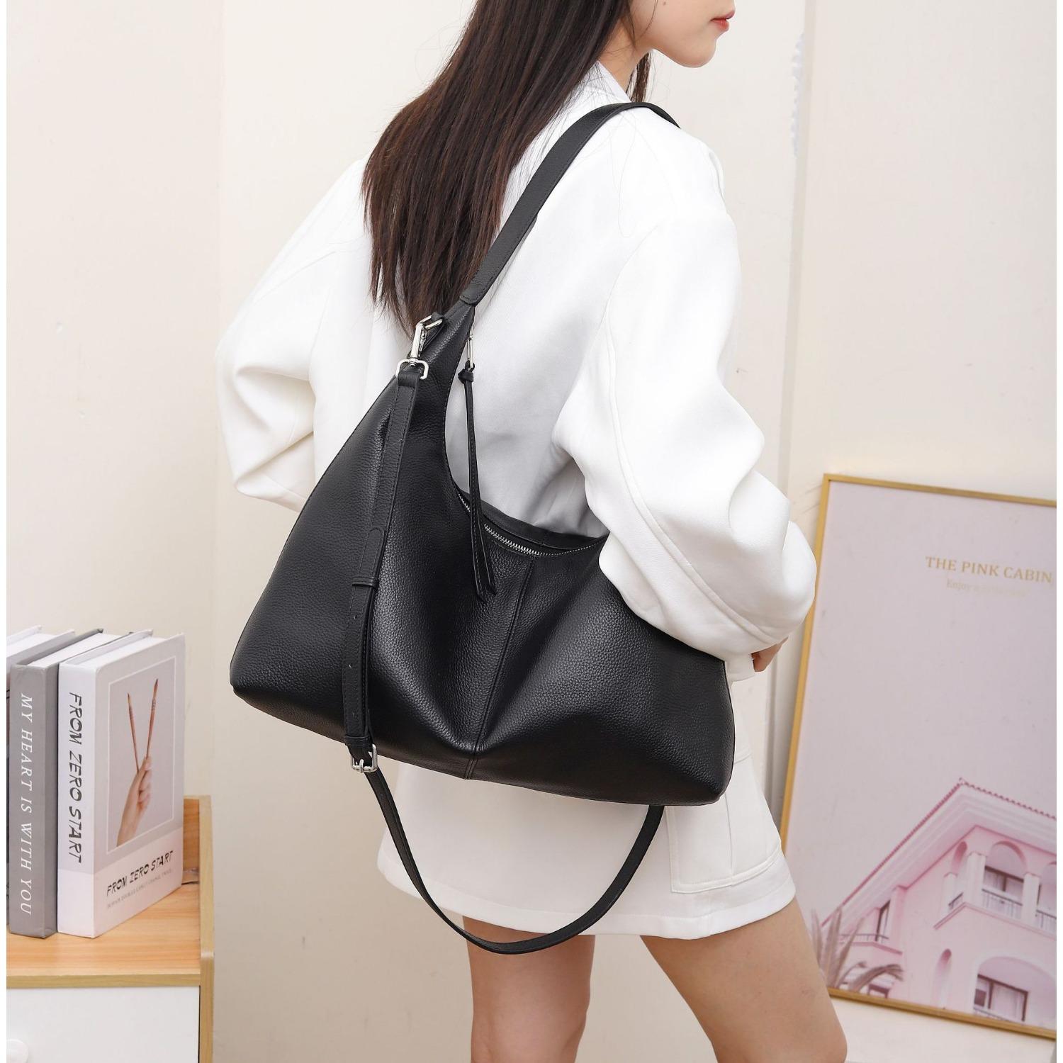 

Сумка из коровьей кожи, Мягкая кожаная сумка для покупок, Модная наплечная сумка-мессенджер, Практичная женская сумочка из мягкой кожи чёрный