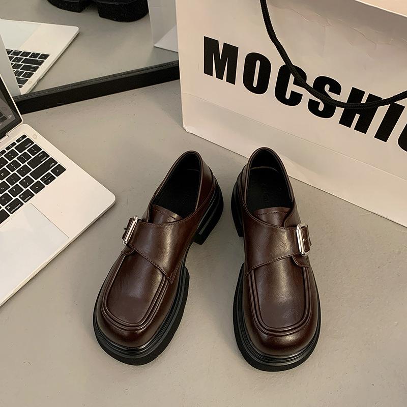 Black thick-soled Mary Jane small leather shoes for women, British small people, and new spring single shoes.