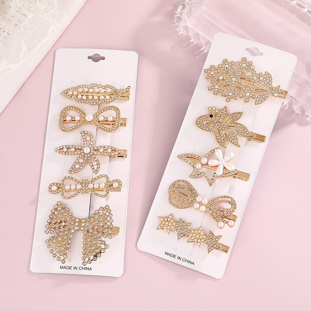 Popular Pearl Rhinestone Alloy Barrette Korean-Style Sweet Full-Rhinestone Hair Clip for Girls Stylish Elegant Side