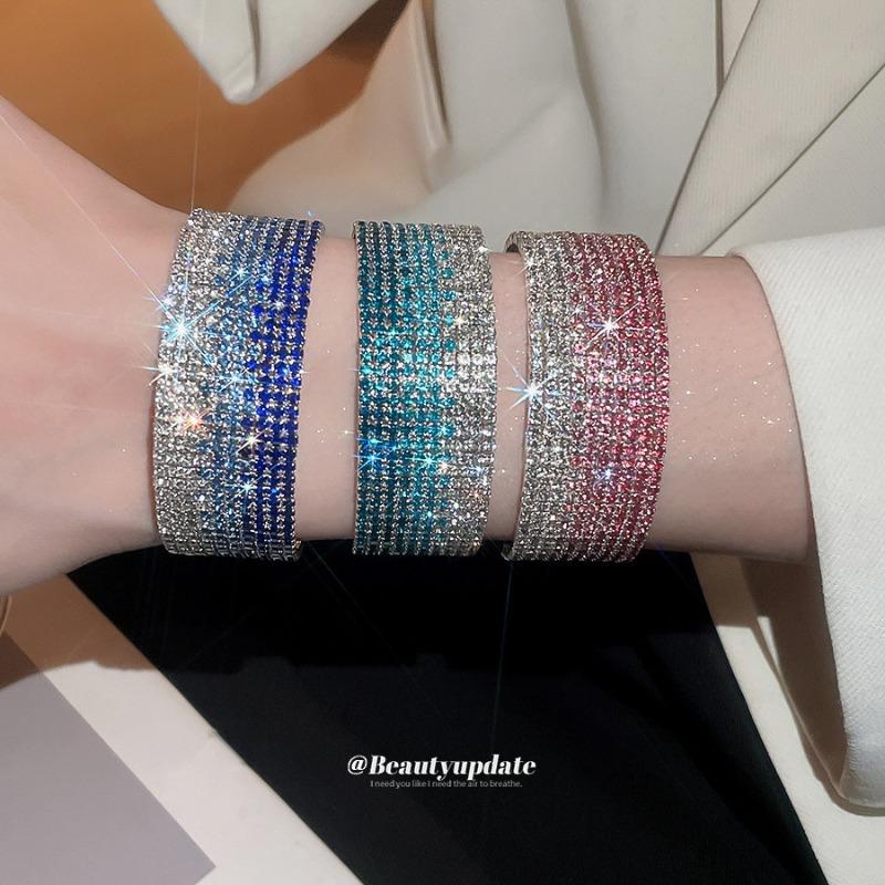 Diamond sparkle~ diamond-encrusted multi-layer round gradual change opening bracelet design sense niche bracelet fashionable exquisite jewelry