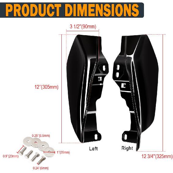 PBYMT Mid Frame Air Deflector Compatible For Harley Touring Road King Street Electra Glide 2009-2024 (Vivid Gloss Black)