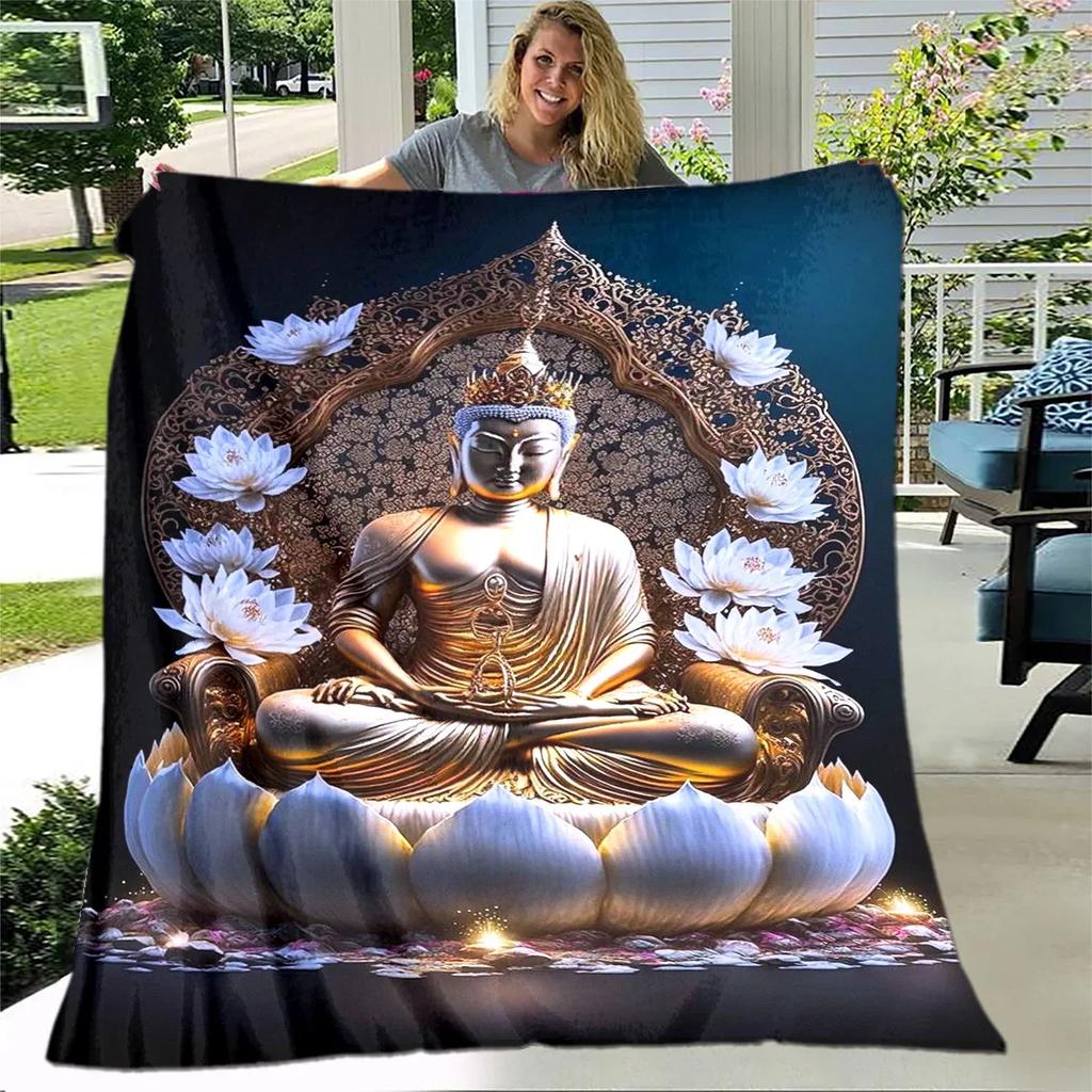 Buddha Sakyamuni Buddhisme Tro Religion Blødt Plys Tæppe, Flanel Tæppe Kastetæppe til Stue Soveværelse Seng Sofa Bed
