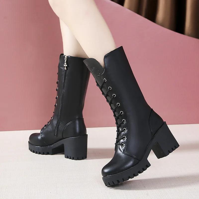 New Exquisite Women's Boots Thick Heel Medium Bottom Short Boots Fashionable Trendy Casual Handsome Motorcycle Boots