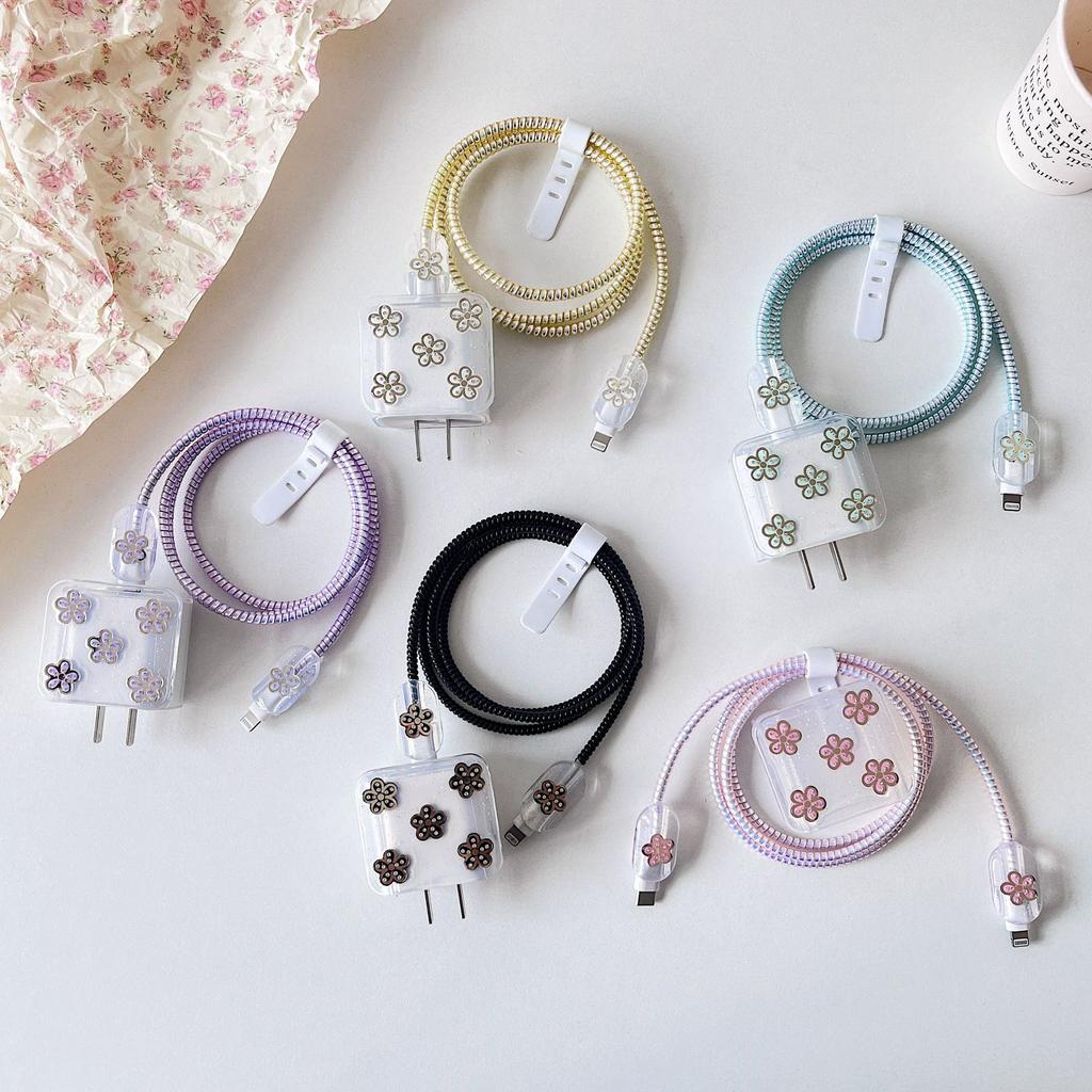 Flower Charger Protective Cover Is Suitable for Apple 20W Fast Charging, Charging Head Protective Cover, Data Cable, Cable Biter.