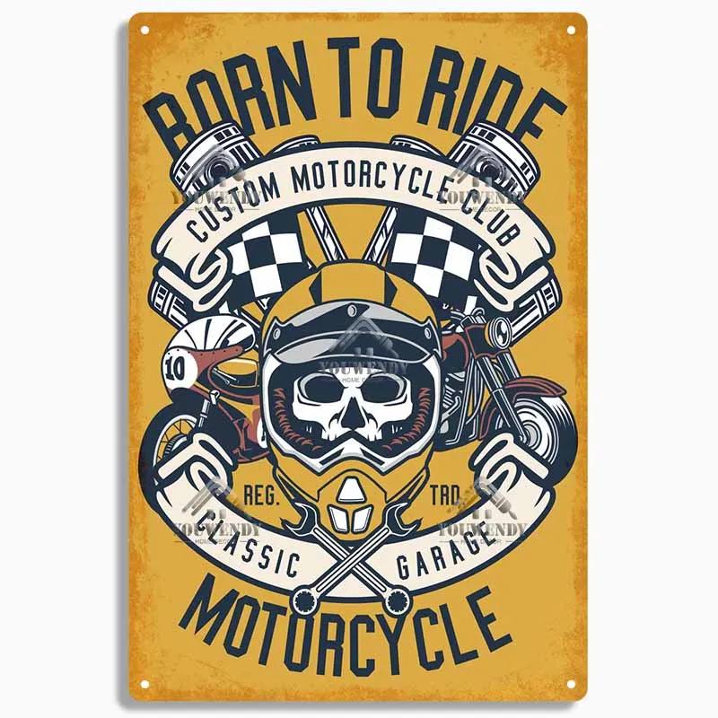 Born to Ride Motorcycle Tin Signs, Retro Metal Sign Plaque, Vintage Wall Decor, Garage, Bar, Man Cave, Decorative Plate