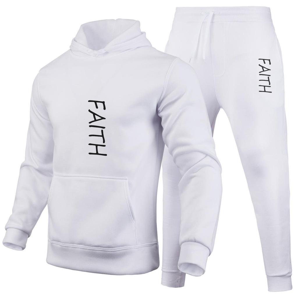 Letters Printed Sets Autumn Winter Tracksuit Men Solid Hooded 2 Piece Sets Mens Outfits Suit Men Fleece Sport Hoodie Sweatpants Two Piece Sets