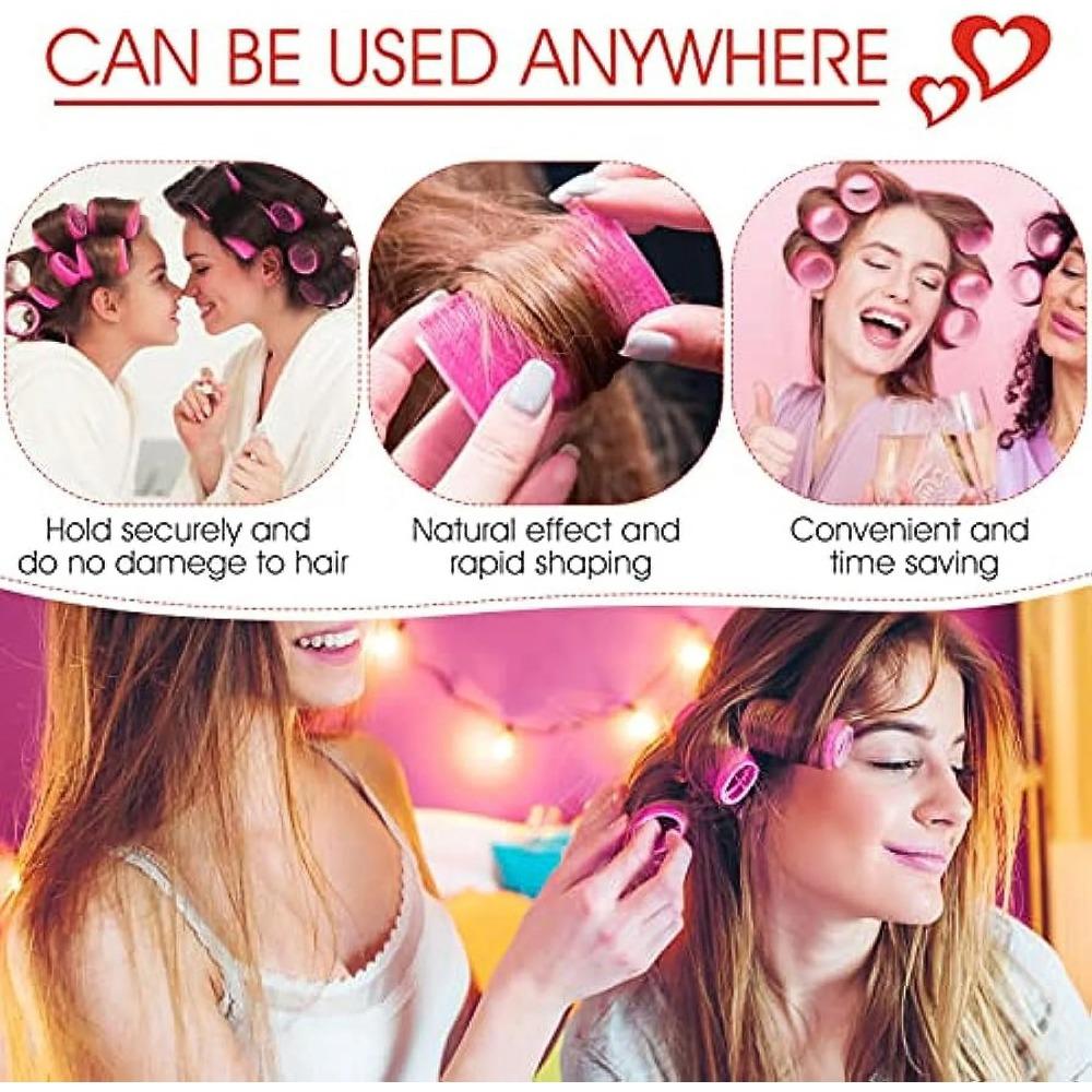 Giant curling wand roller set, 24 pieces, including 12 self-grip curling wands and 12 stainless steel duckbill clips (rose red)