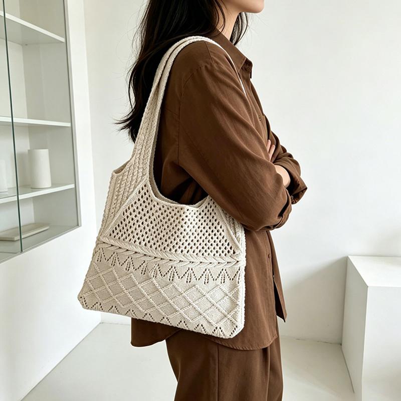 Yogodlns Designer Knitted Handbags Female Large Capacity Totes Women's Pack Summer Beach Bag Big Purses Casual Hollow Woven Shoulder Bags