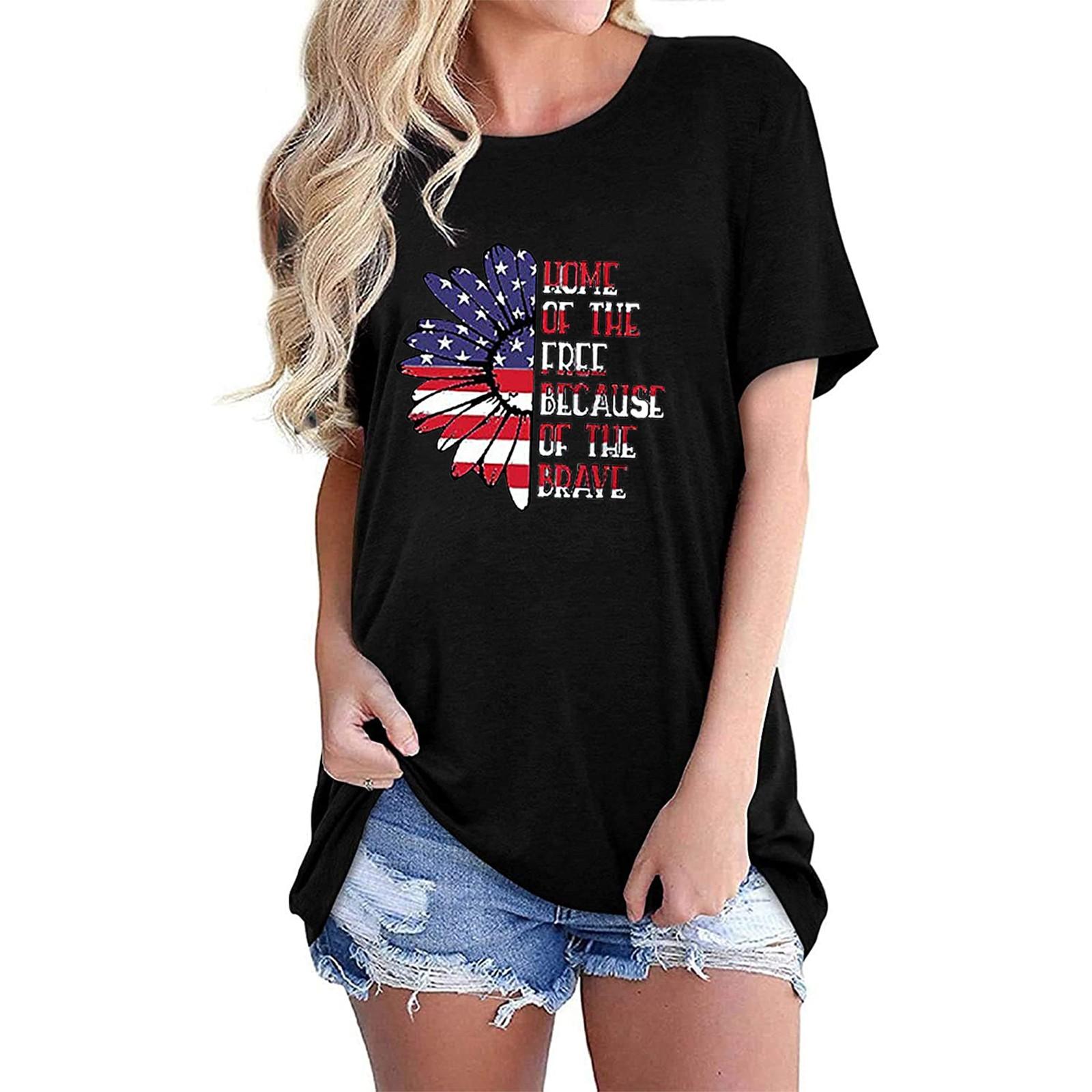 

Женские повседневные свободные топы с принтом на День независимости и круглым вырезом, футболка, блузка L чёрный