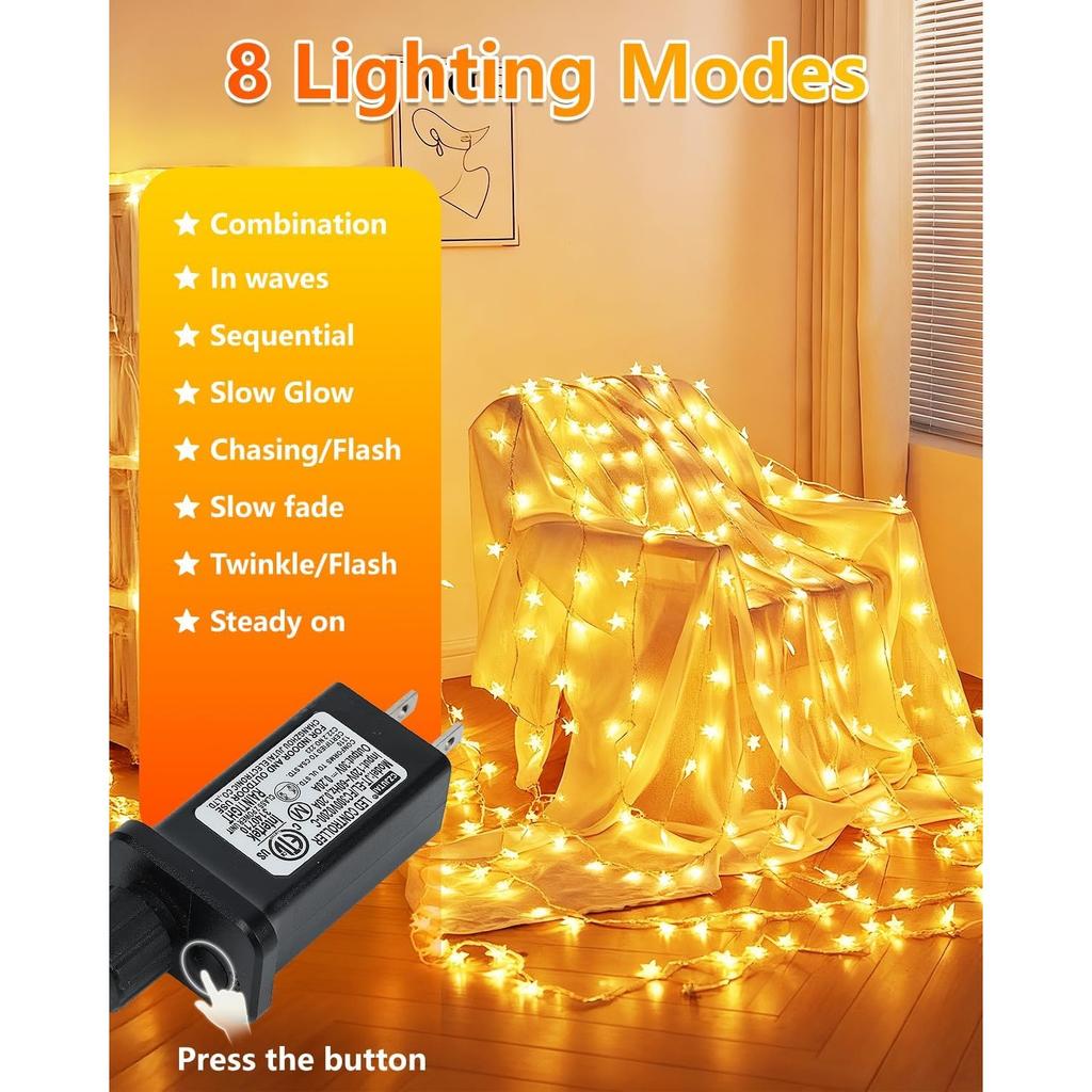 Twinkle Star 100 LED Sternen-Lichterkette Stecker 10m, Warmweiß