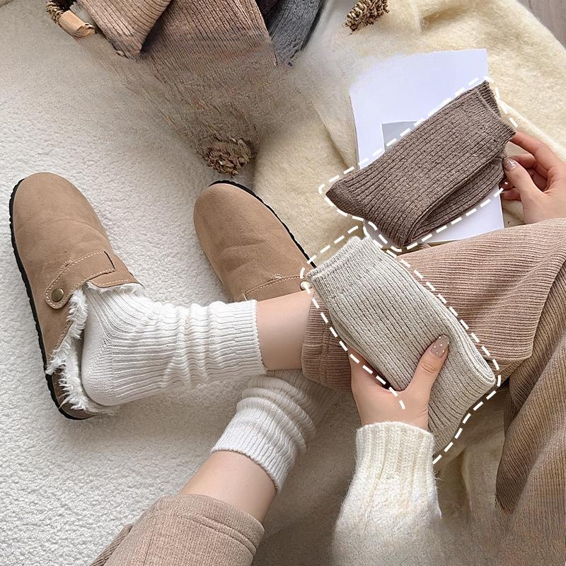 Woolen Women's Autumn and Winter Warm Mid-calf Socks, Fleece and Thickened Pile Socks, Winter Postpartum Socks, Floor Socks