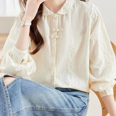 Long Sleeve Fashion Embroidered Shirt Women 2025 Autumn New New Chinese Style Casual Loose Top Button Shirt