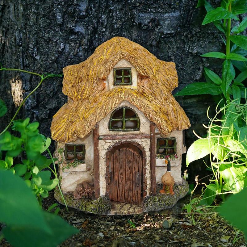 Miniature Fairy Gnome Door Figurines Wooden Art Sculpture Creative Garden Door Tree Statues Ornaments Home Window Decoration