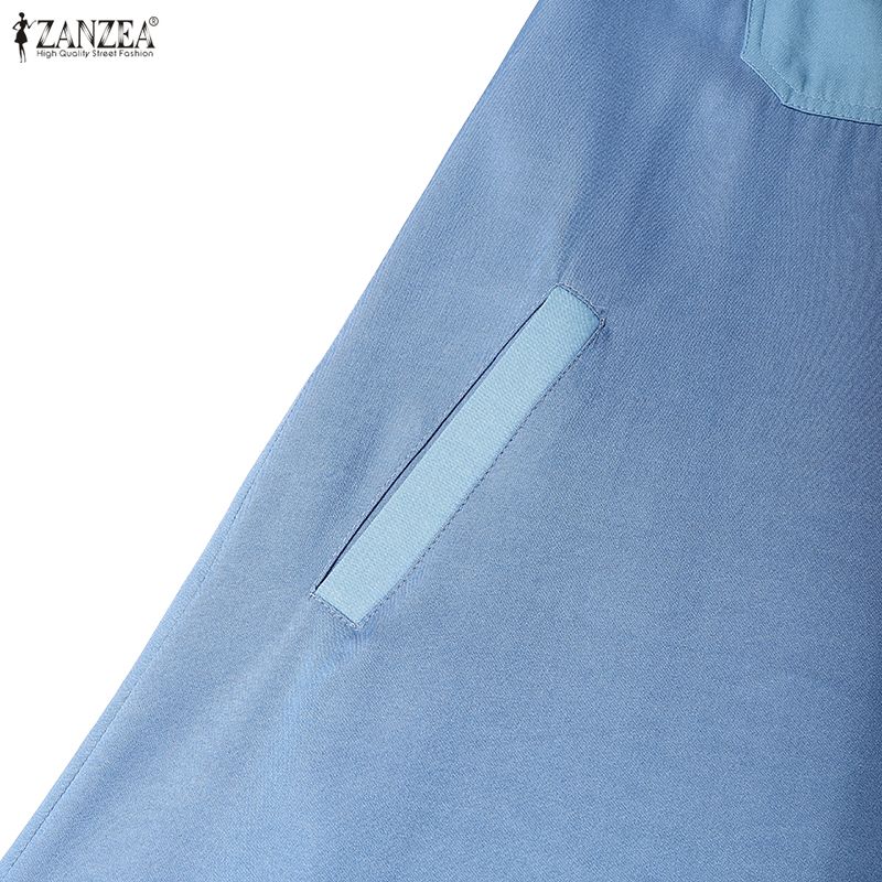 ZANZEA Women Casual Turn Down Collar Short Sleeve Patchwork Long Shirt Dress