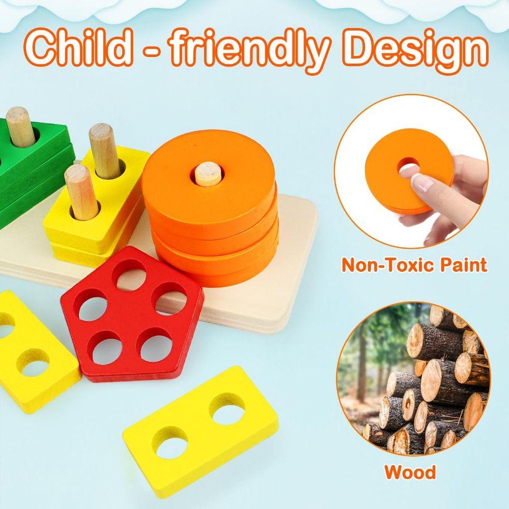 Shape Matching Sorting and Stacking Toys Wooden Learning Puzzle  Early Learning