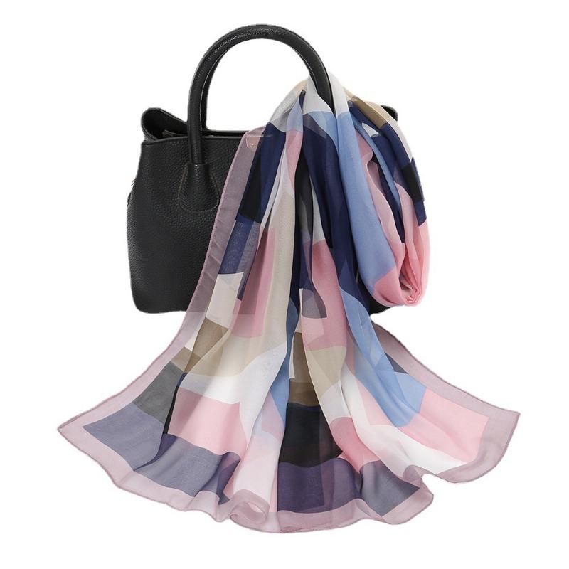 New Georgie yarn splicing color plaid silk scarf women, spring and summer high-quality chiffon festive gifts