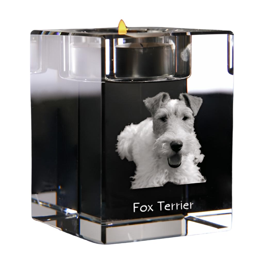 Fox Terrier Wire – Candle holder with dog photo, crystal tealight holder | Art-Dog
