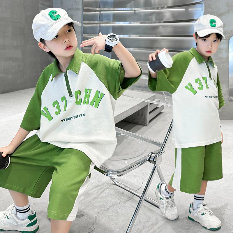 Boys Handsome Short Sleeve Set 2025 Summer Children's Fashion POLO Shirt Two-piece Set