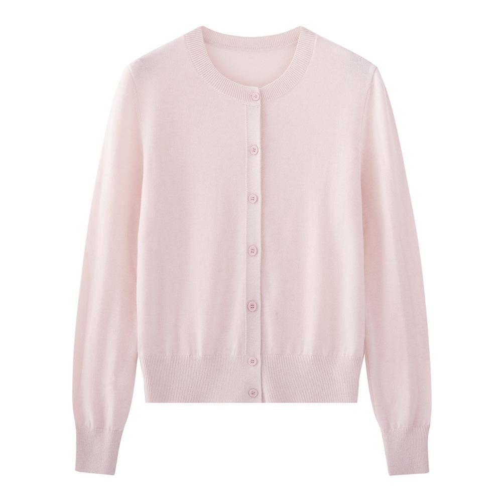 Women's Cardigan Casual Round Neck Long Sleeve Button Down Solid Color Knit Top