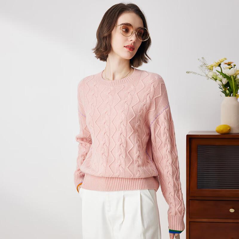 Komon Boca Women's Crew Neck Cable Knit Cashmere Sweater