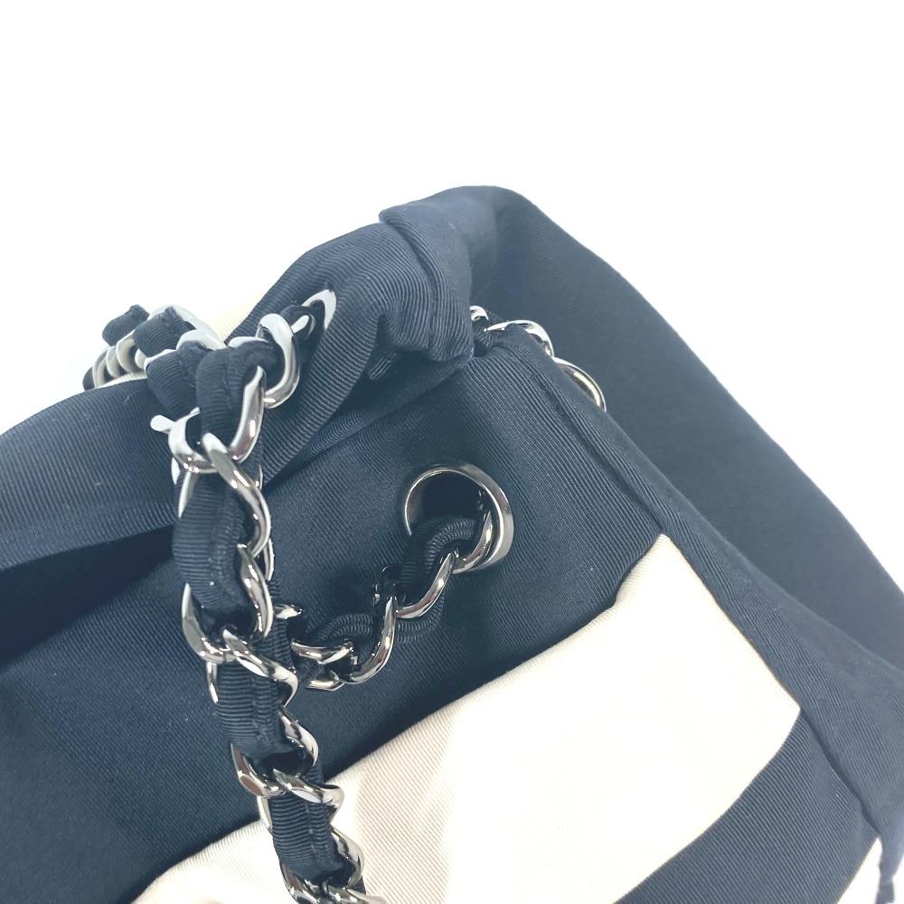 CHANEL 2.55 metal fittings Double Chain Shoulder Bag Nylon canvas Black/White