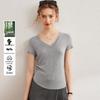 Bailuyu Women's Solid V-Neck Short Sleeve T-Shirt with Wool-Tencel Blend