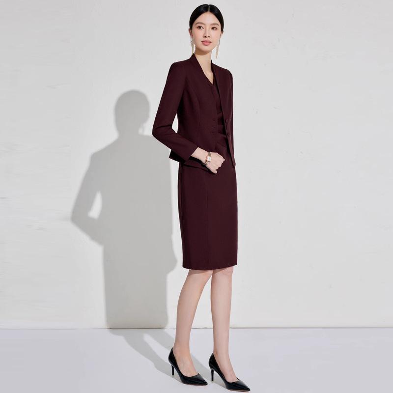 Red Professional Angora Suit Dress - Spring/Autumn Fashion for Women