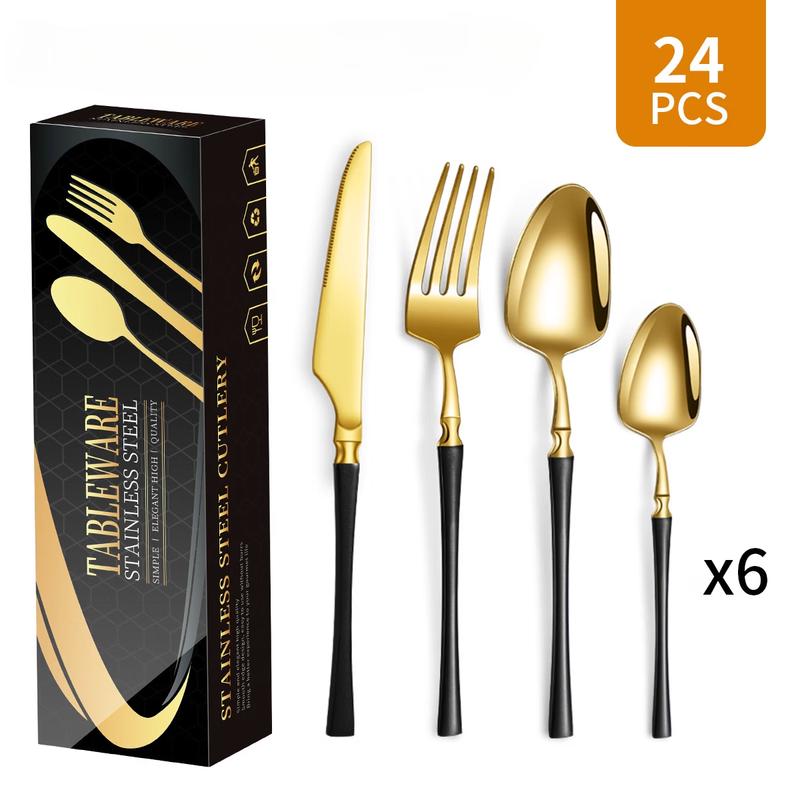 Black Gold Slim Waist 24-Piece Stainless Steel Cutlery Set