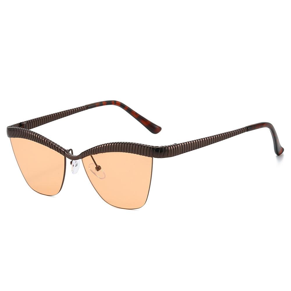New half-frame fashion sunglasses, European and American personalized Internet celebrity cat eye ins wind striped metal sunglasses