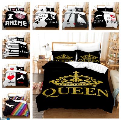 3D King and Queen Bedding Set Couple Room Duvet Cover 2/3pcs Holiday Gift AU210 * 240 Full Size Romantic Love Quick Drying Soft Home Textile