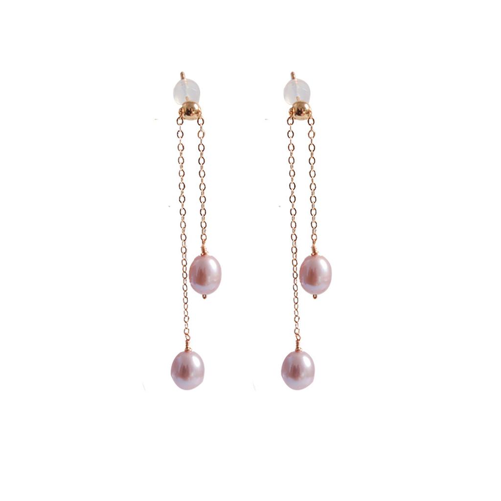Adjustable Natural Freshwater Purple Water Drop Pearl Stud Earrings Women's S911 Silver Needle Simple Niche Design Fringed Earrings