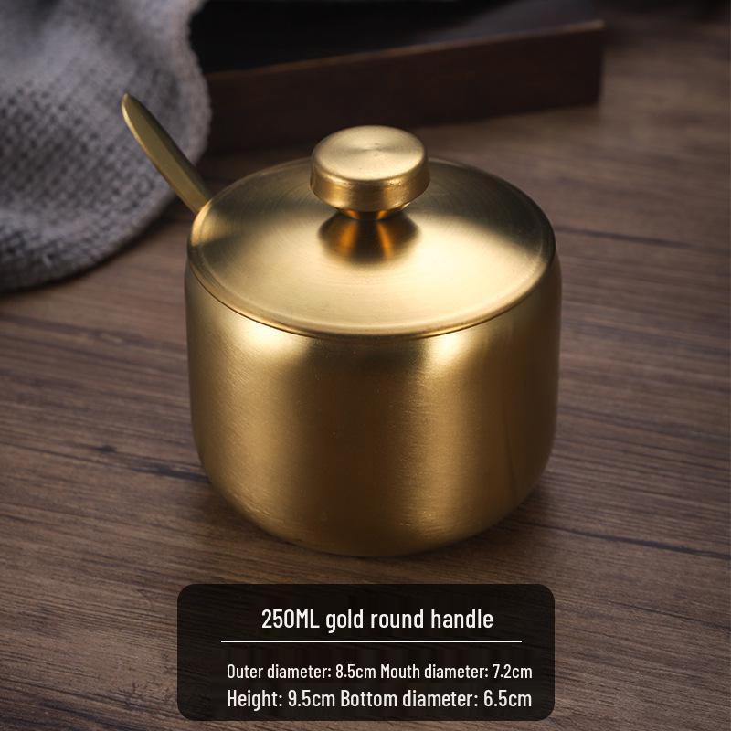 Gold Korean Style 304 Stainless Steel Seasoning Jar with Spoon - Perfect for Chili Sauce, Soy Sauce, or Salt.