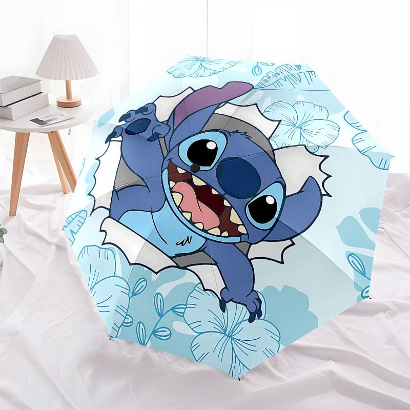 Stitch, Floral Themed Automatic Opening and Closing Umbrella, Brightly Colored 8-rib Portable Umbrella, Suitable for Men and Women, A Perfect Gift for