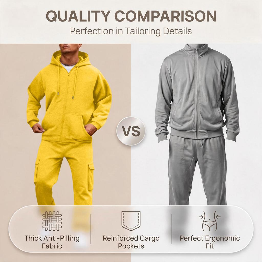 Men's Sweatshirt Jacket and Cargo Jogger Pants Set Color Trendy Casual Outdoor Sports Two-Piece Tracksuit