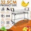 2-Tier Fruit Basket Detachable Metal Countertop Fruit Vegetable Basket with Wooden Handles for Bread Snack Veggies Storage NEW