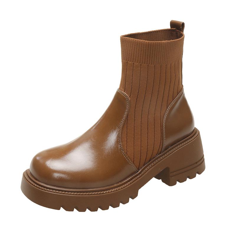 Socks boots women's autumn and winter new muffin thick-soled knitted splicing large size thin boots fashion boots women